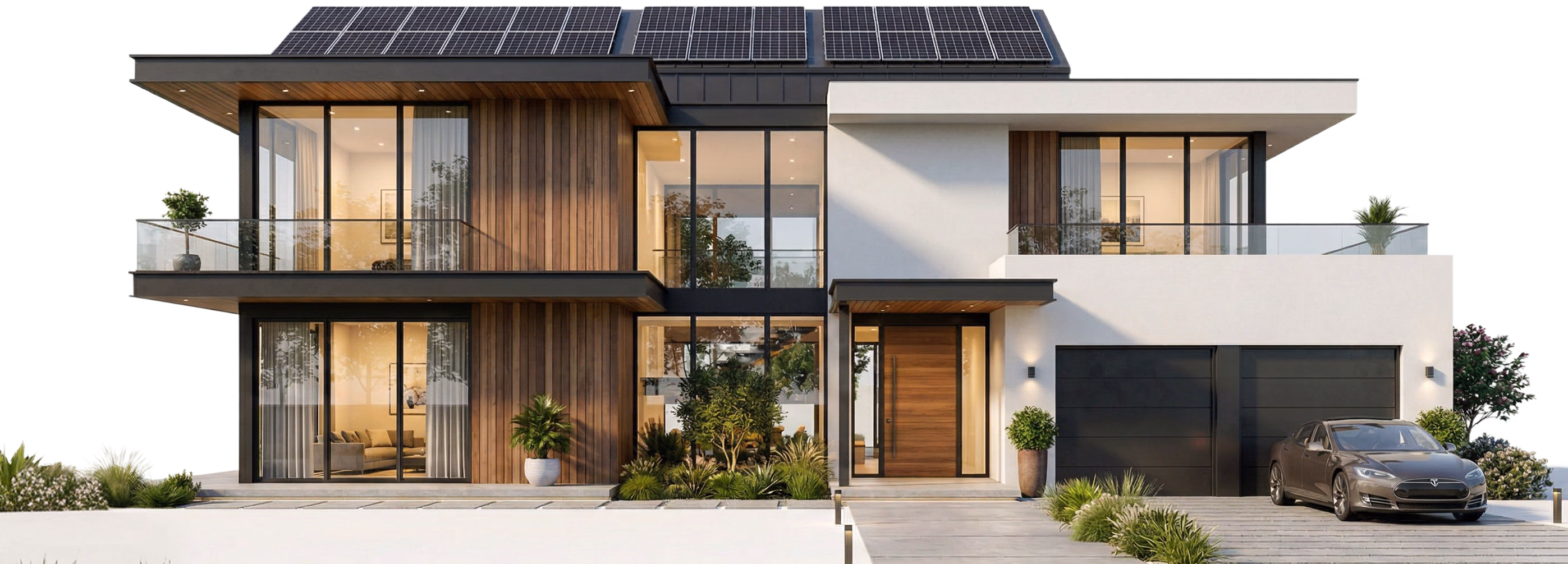 Modern two-storey home with rooftop solar panels